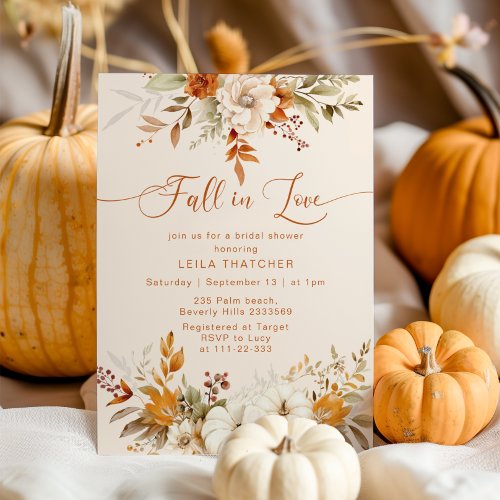 Fall in Love terracotta autumn bridal shower Invitation