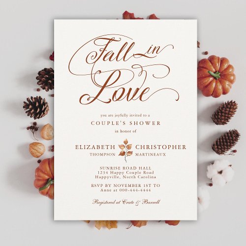 Fall in Love Terracotta Autumn Leaf Couple Shower Invitation