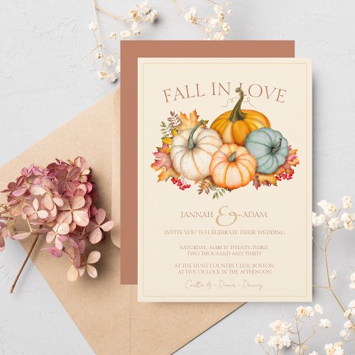 Fall in Love Terracotta Autumn Pumpkins Wedding Invitation