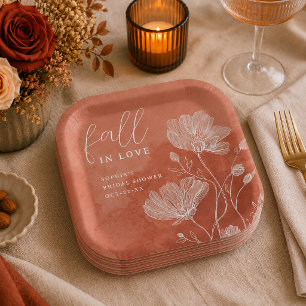 Fall in Love Terracotta Bridal Shower Paper Plate