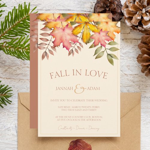 Fall in Love Terracotta Fall Autumn Leaves Wedding Invitation