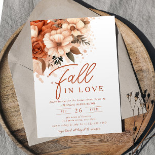 Fall In Love Terracotta Floral Bridal Shower Invitation