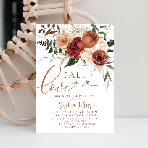 Fall in Love Terracotta Floral  Bridal Shower  Invitation