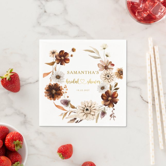 Fall in Love Terracotta Gold Foil Bridal Shower  Napkins (Insitu)
