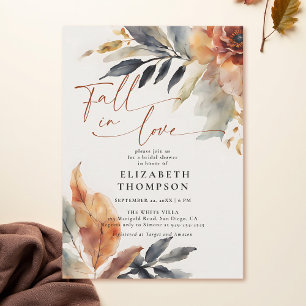 Fall in Love Terracotta Leaves Duo Bridal Shower Invitation