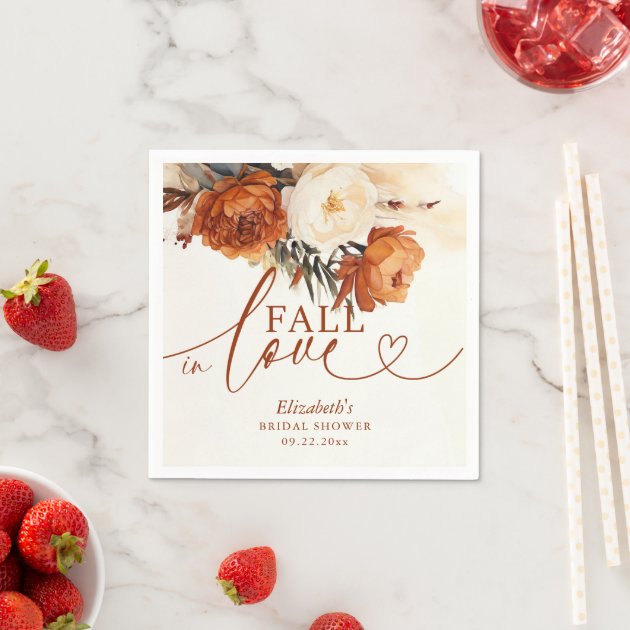 Fall in Love Terracotta Pampas Boho Bridal Shower Napkins — Pencil Owl Studios
