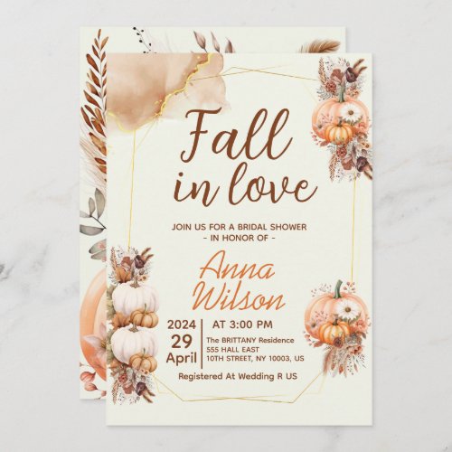 fall in love terracotta pampas grass bridal shower invitation