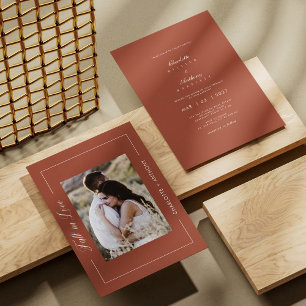 Fall In Love Terracotta Photo Wedding Invitation