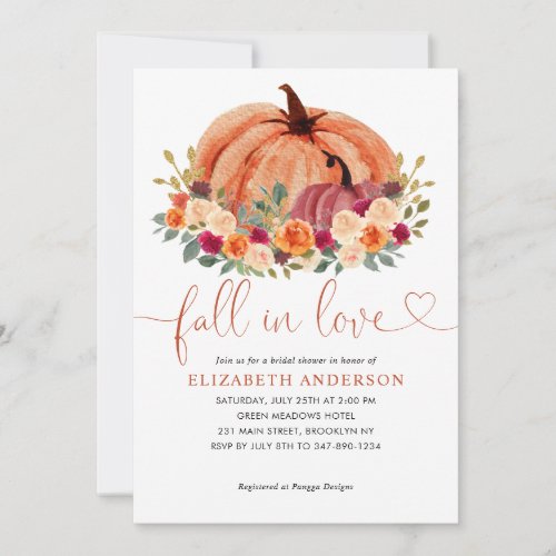 Fall in Love Terracotta Pumpkin Bridal Shower Invitation