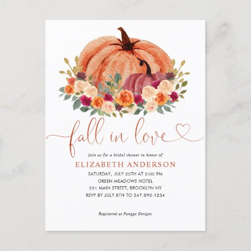 Fall in Love Terracotta Pumpkin Bridal Shower Postcard