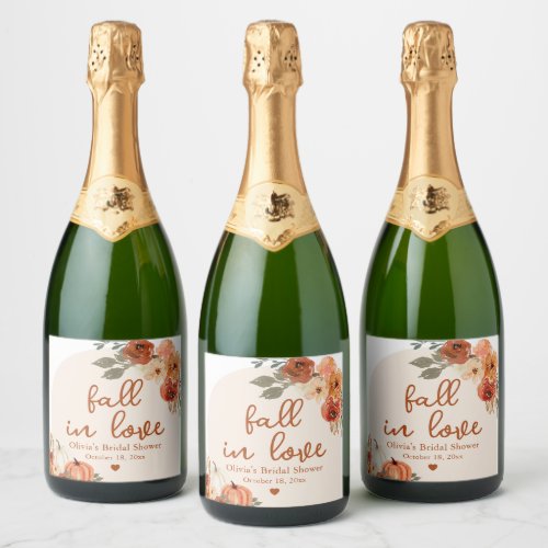 Fall in Love Terracotta Pumpkin Bridal Shower  Sparkling Wine Label