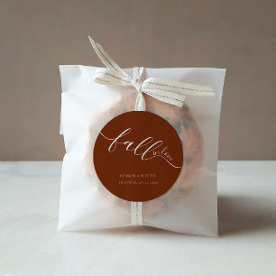 Fall In Love Terracotta Script Wedding Favor Classic Round Sticker