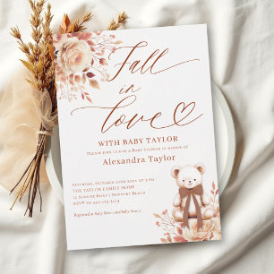 Fall in Love Terracotta Teddy Bear Baby Shower Invitation