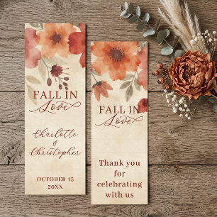 Fall in Love Terracotta Watercolor Floral Wedding Bookmarks