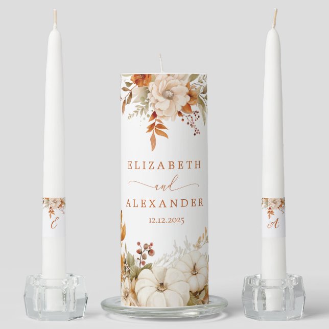 Fall in Love terracotta Wedding Modern Unity Candle Set (Front)