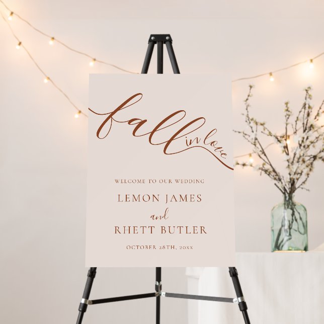 Fall In Love Terracotta Wedding Welcome Sign (In Situ (Stand))