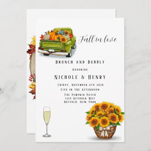 Fall In Love Vintage Truck Pumpki Bubbly  Bubbly Invitation