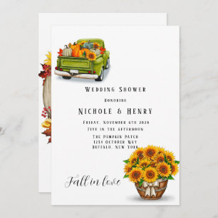Fall In Love Vintage Truck Pumpkin Wedding Shower Invitation