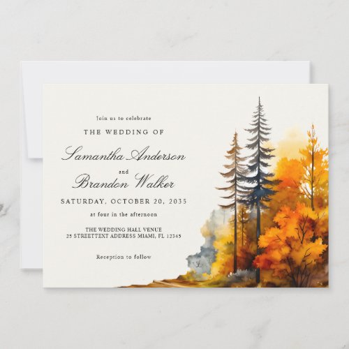 Fall in love watercolor autumn Forest Invitation