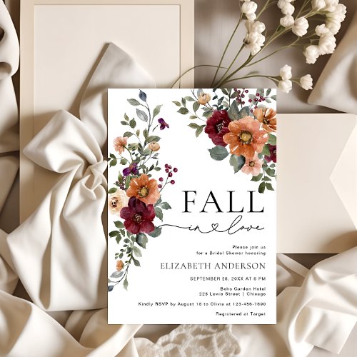 Fall in Love Watercolor Floral Bridal Shower Invitation