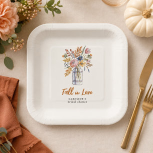 Fall in Love Watercolor Floral Bridal Shower Paper Plates