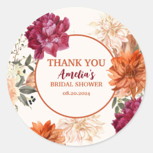 Fall in love watercolor floral fall Bridal Shower  Classic Round Sticker