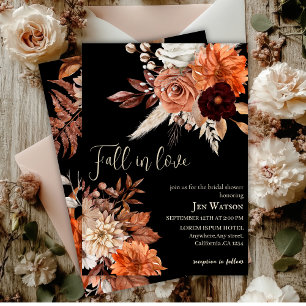 Fall in love watercolor floral fall Bridal shower Invitation