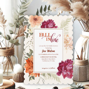 Fall in love watercolor floral fall Bridal shower Invitation
