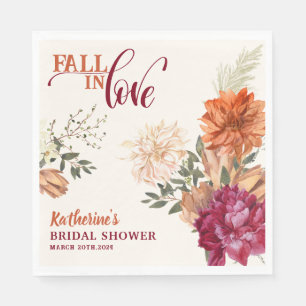 Fall in love watercolor floral fall Bridal Shower Napkins