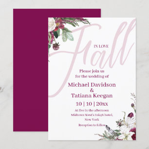 fall in love watercolor flowers autumn wedding  invitation