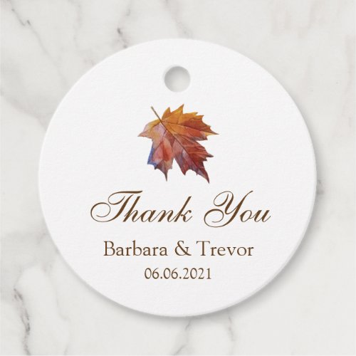 Fall In Love Watercolor Leaf Wedding Thank You Favor Tags