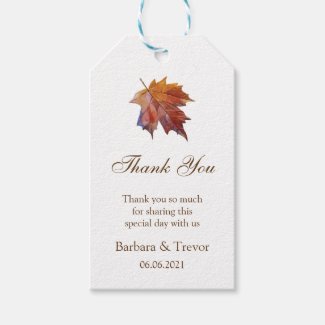 Fall In Love Watercolor Leaf Wedding Thank You Gift Tags
