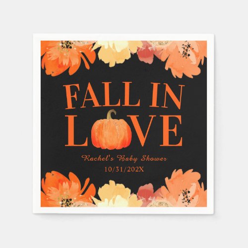 Fall In Love Watercolor Pumpkin Baby Shower  Napkins
