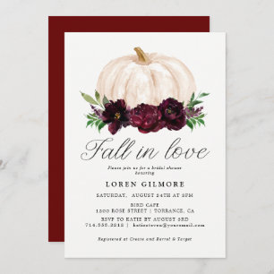 Fall In Love Watercolor Pumpkin Bridal Shower Invitation