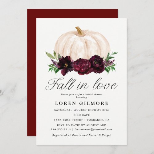 Fall In Love  Watercolor Pumpkin Bridal Shower Invitation
