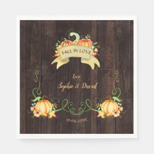 Fall In Love Watercolor Pumpkin Wedding Barn Napkins