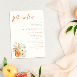 Fall in Love Watercolor Pumpkins Bridal Shower Invitation