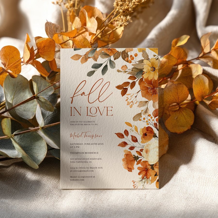 Fall In Love Watercolor Rustic Earth Bridal Shower