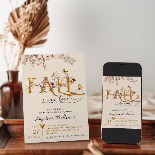  Fall in Love Watercolor Wildflower Baby Shower  Invitation