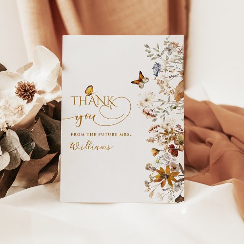 Fall in Love Watercolor Wildflower Bridal Shower Thank You Card