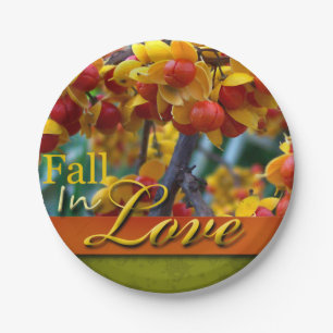 Fall In Love Wedding Autumn Floral Photo Design Paper Plates