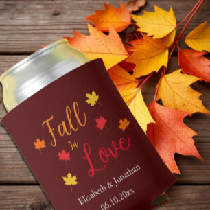 Fall In Love Wedding Can Cooler