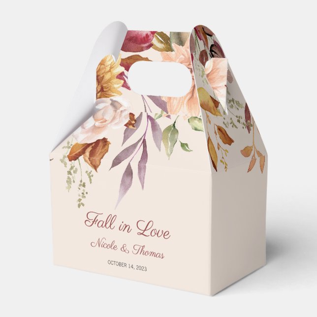 Fall in Love Wedding Favor Box, Autumn Wedding Boxes (Front Side)