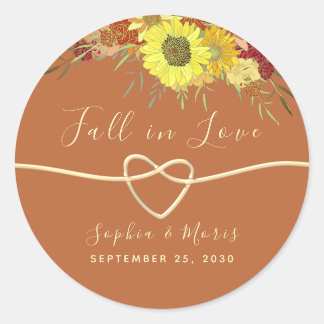 Fall in Love Wedding Favor Classic Round Sticker (Front)