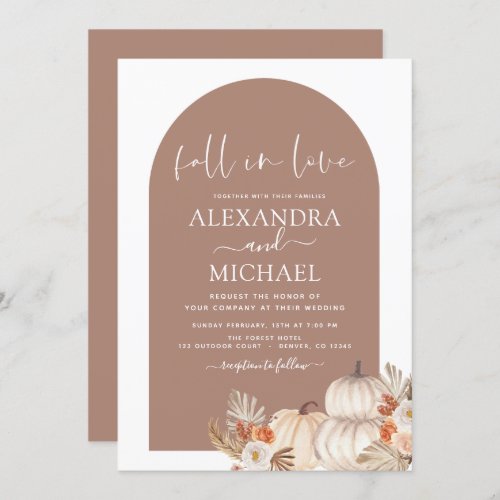 Fall in Love Wedding Pampas Grass Terracotta Invitation