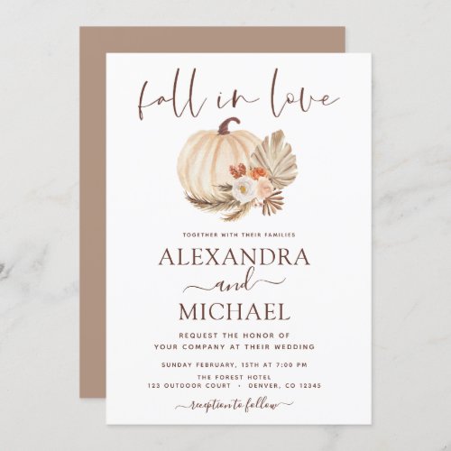 Fall in Love Wedding Pampas Grass White Pumpkin Invitation