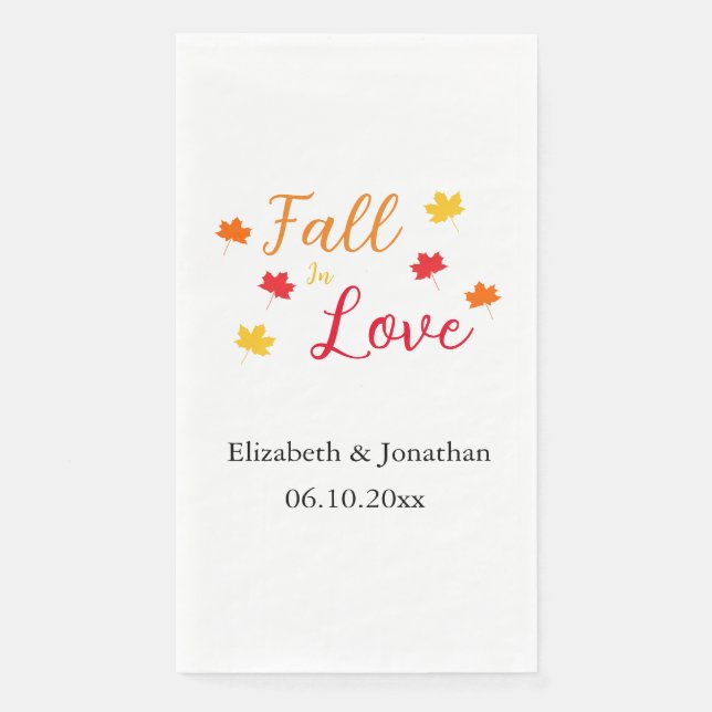 Fall In Love Wedding Paper Guest Towels (Front)