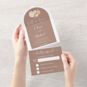 Fall In Love Wedding Pumpkins Boho Terracotta RSVP All In One Invitation