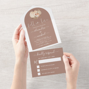 Fall In Love Wedding Pumpkins Boho Terracotta RSVP All In One Invitation