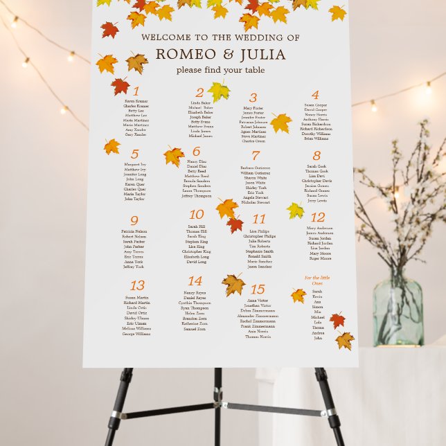 Fall in Love Wedding Seating Chart 15 Tables Foam Board (In Situ (Stand))